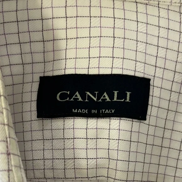 Canali Made in Italy White Checked Dress Shirt Men’s size 41/16 - Picture 3 of 4